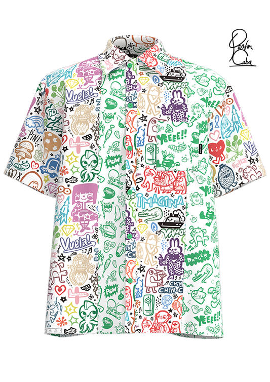 Interesting print stitching shirt short-sleeved shirt summer